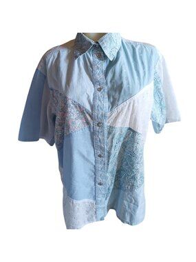 Cottage Patchwork Vintage Women's Granny Blouse Top XL Handmade 1of1 Lace Trim